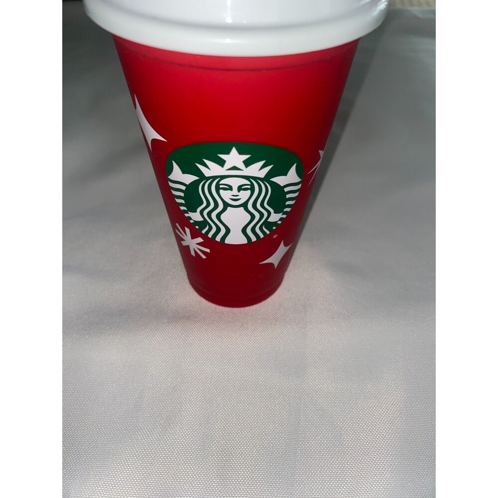 New Starbucks Coffee Red Plastic White Lid To Go 16 oz ❤️ Cup Holiday